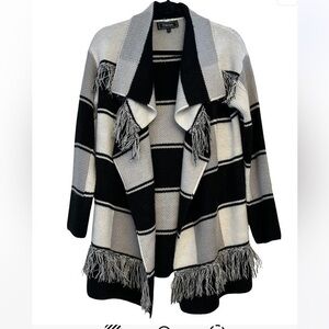 Chic Open Front Cardigan Sweater with Fringe Accents